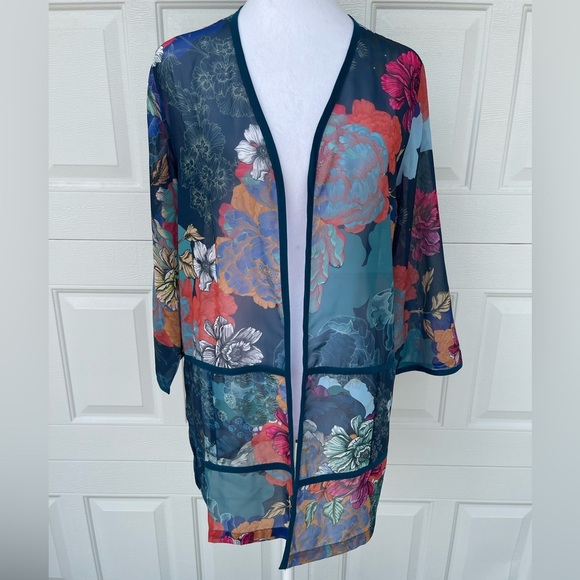 Soft Surroundings Multicolor Sheer Floral Kimono, Size PM - Picture 1 of 7